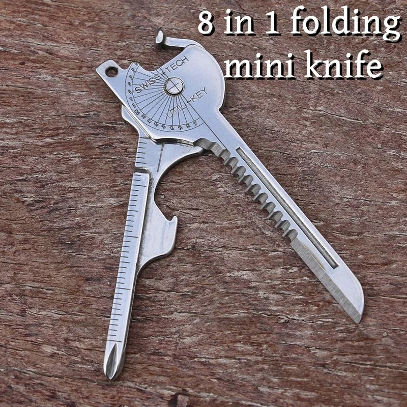 8-in-1 Multi-Tool Keychain for Camping & Survival.