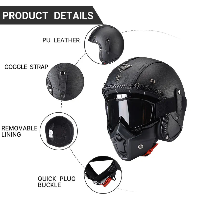 Vintage Motorcycle Helmet Men's Four season Cruise Scooter.