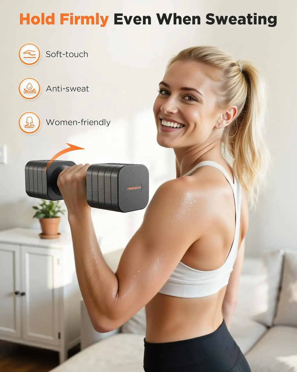 FEIERDUN 5-in-1 Adjustable Dumbbells Set of 2, 20LBS Dark Grey Hand Weights.