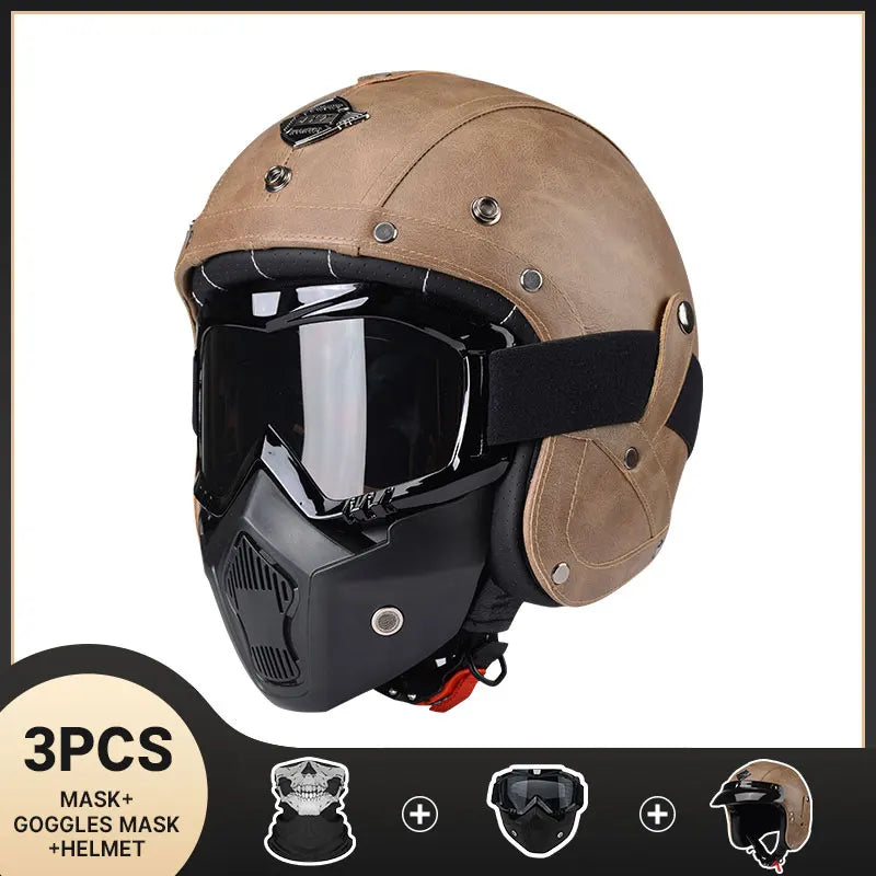 Vintage Motorcycle Helmet Men's Four season Cruise Scooter.