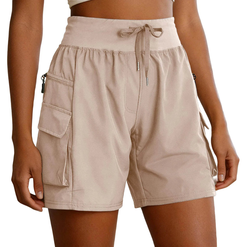 Women Sports Short Pants High Waist Elastic Waist Drawstring.