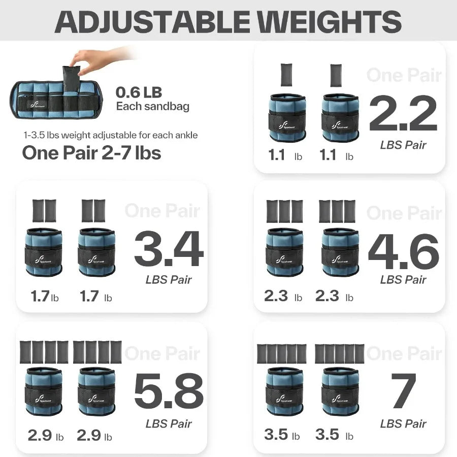Adjustable Ankle Weights for Women and Men.