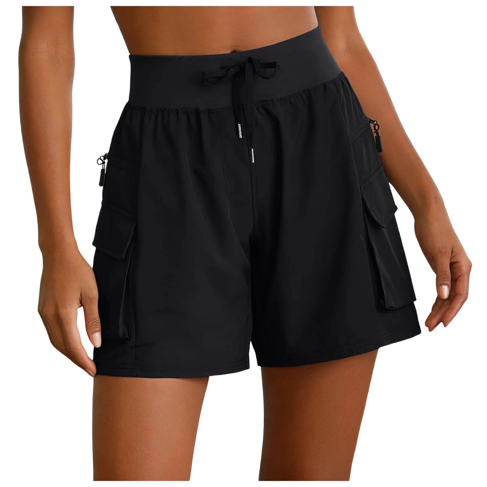 Women Sports Short Pants High Waist Elastic Waist Drawstring.