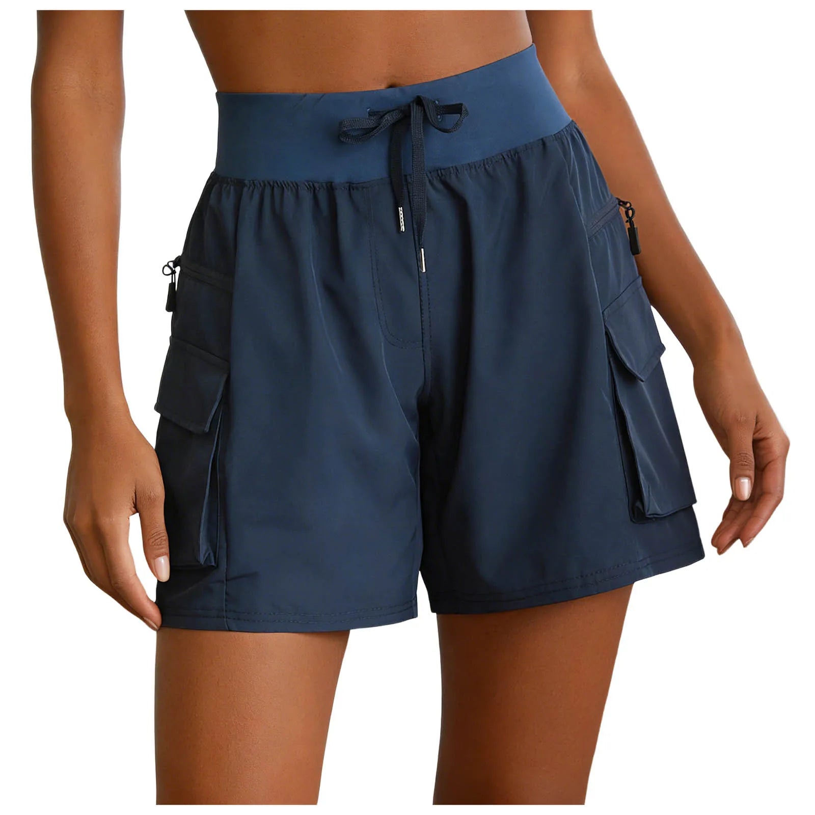 Women Sports Short Pants High Waist Elastic Waist Drawstring.