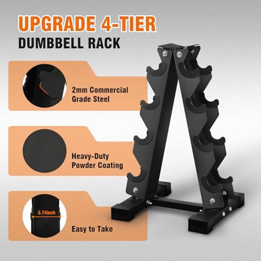 Dumbbell Set with Storage Rack, Rubber Coated Hex Hand Weights,