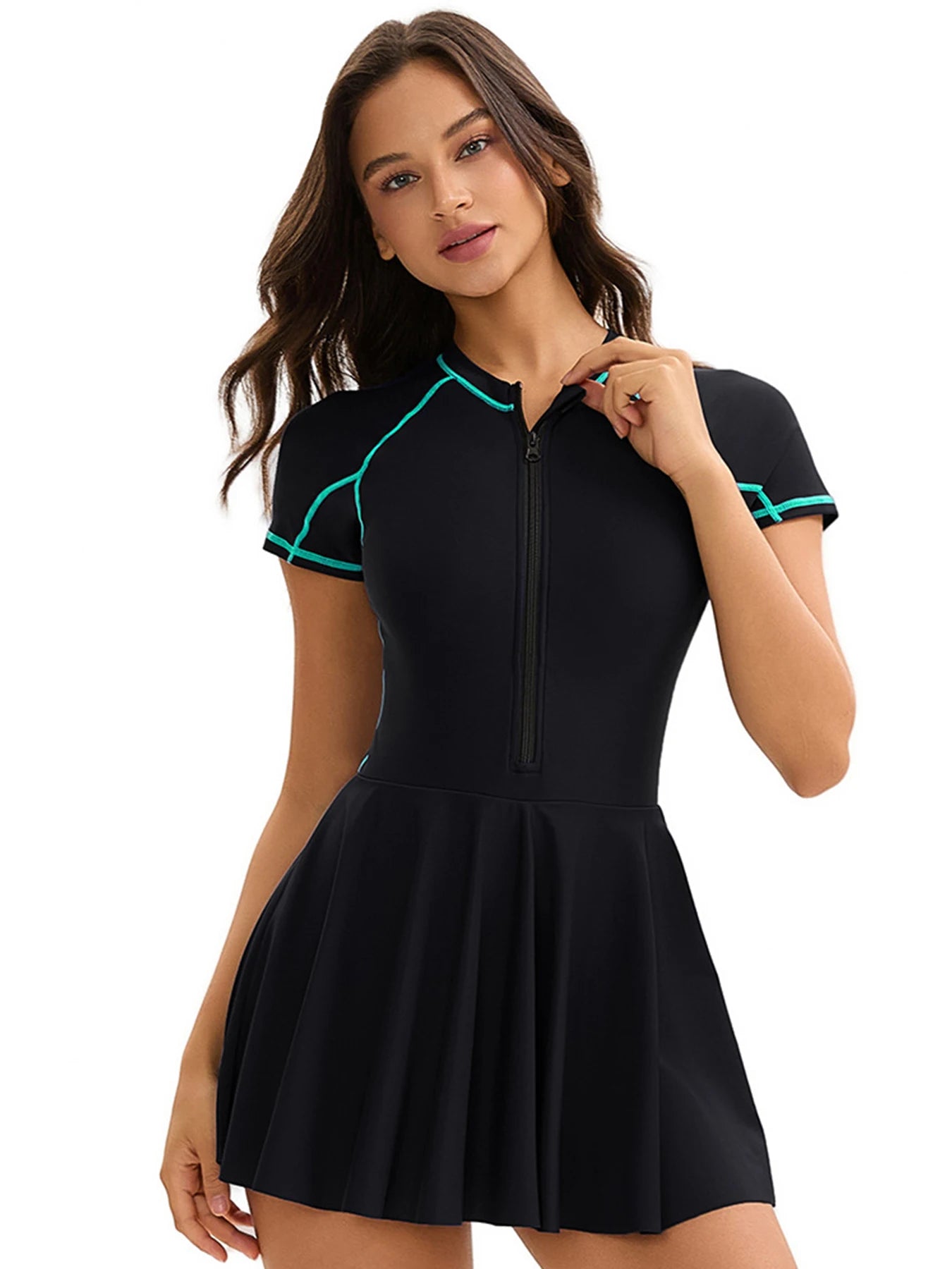 2026 New Short Sleeve One Piece Swimsuit Female Plus Size Swimwear.