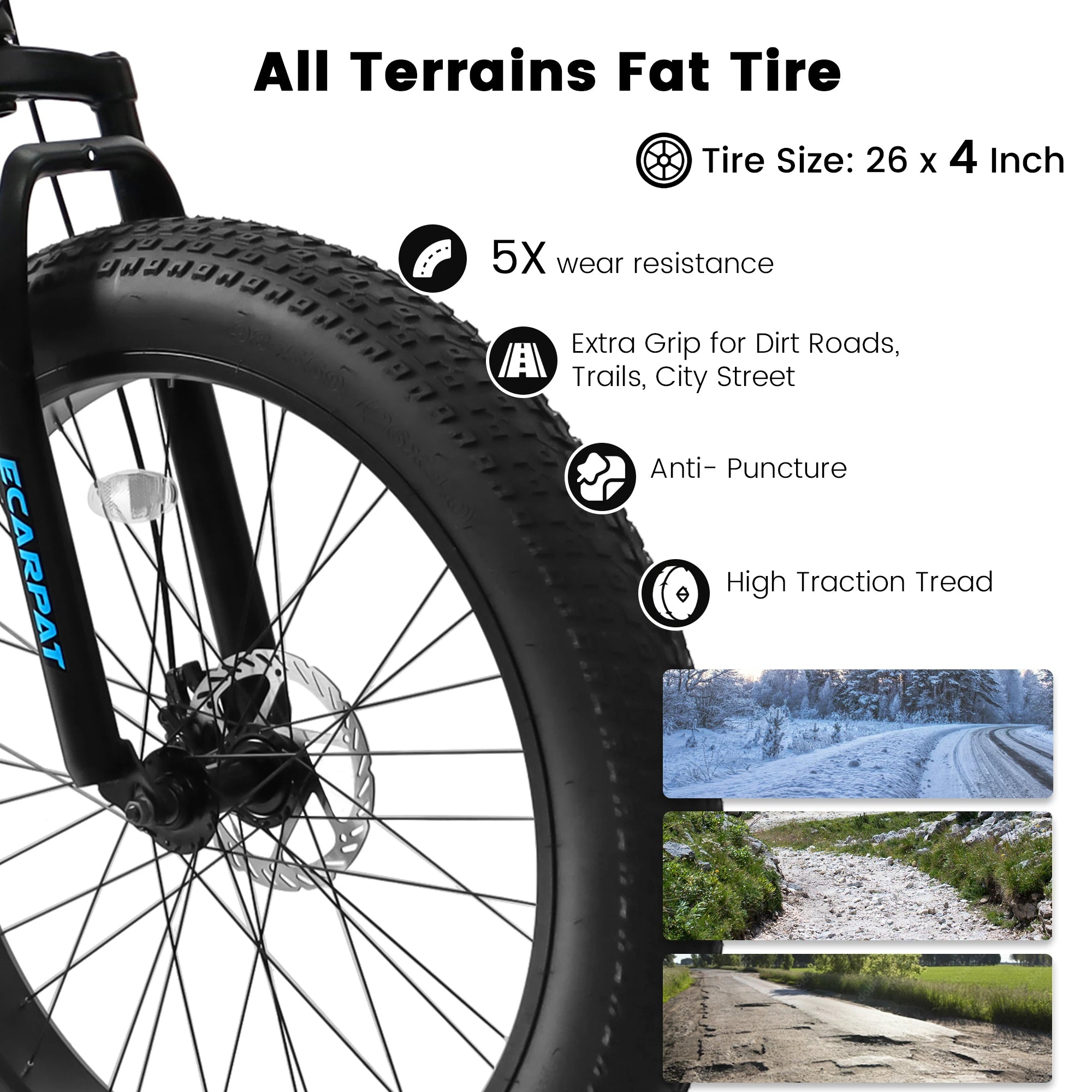 26 Inch Mountain Bike, 4-Inch Wide Fat Tire Snow Mountain Bikes.